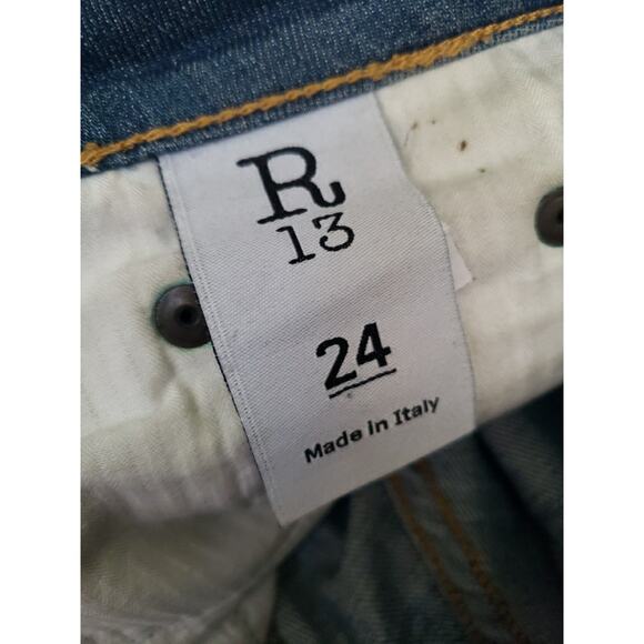 R13 Denim Stretch Leather Chaps Leggings Blue Size 24 Italy (B2 - Picture 2 of 8